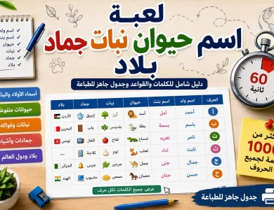 لعبة اسم حيوان نبات جماد بلاد